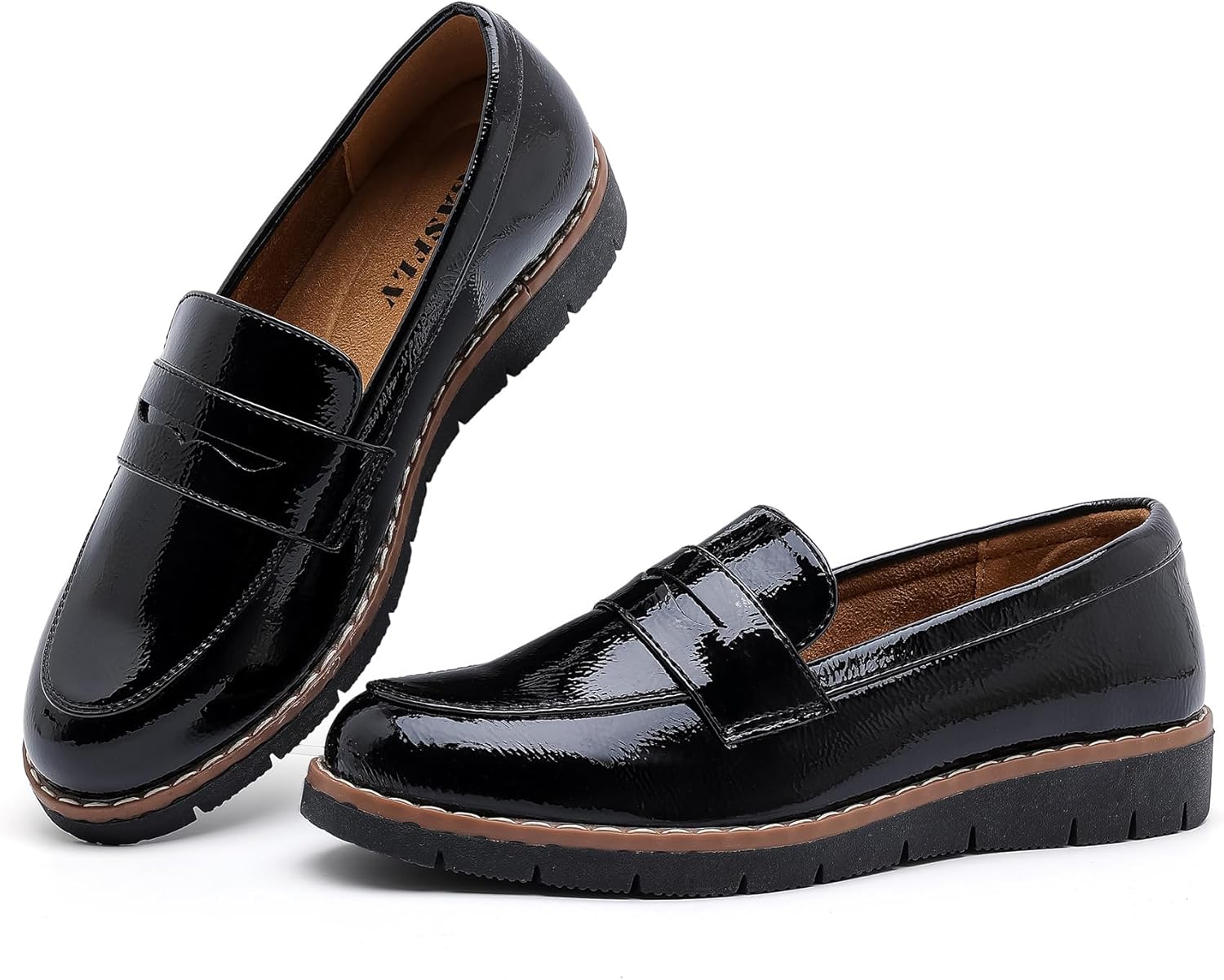 Women's Round Toe Platform Chunky Heeled Loafers Womens Business Casual Shoes - Image 2