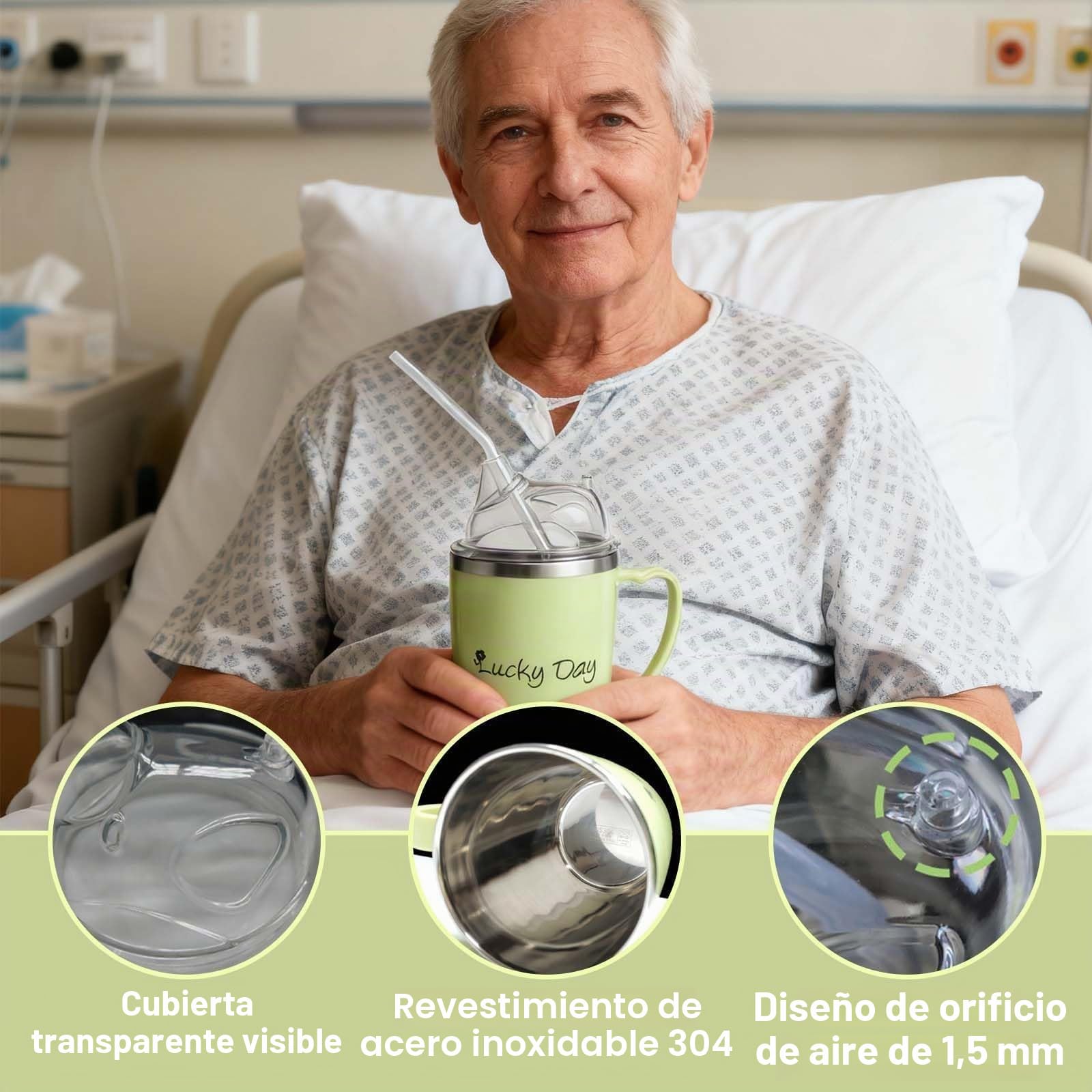 350 ml, Vaso 3 en 1 para adultos, con pajita, 3 en 1 vaso para beber, Taza de agua para personas mayores, Vaso con boquilla 3 en 1 para adultos, adecuado para pacientes, ancianos y discapacitados