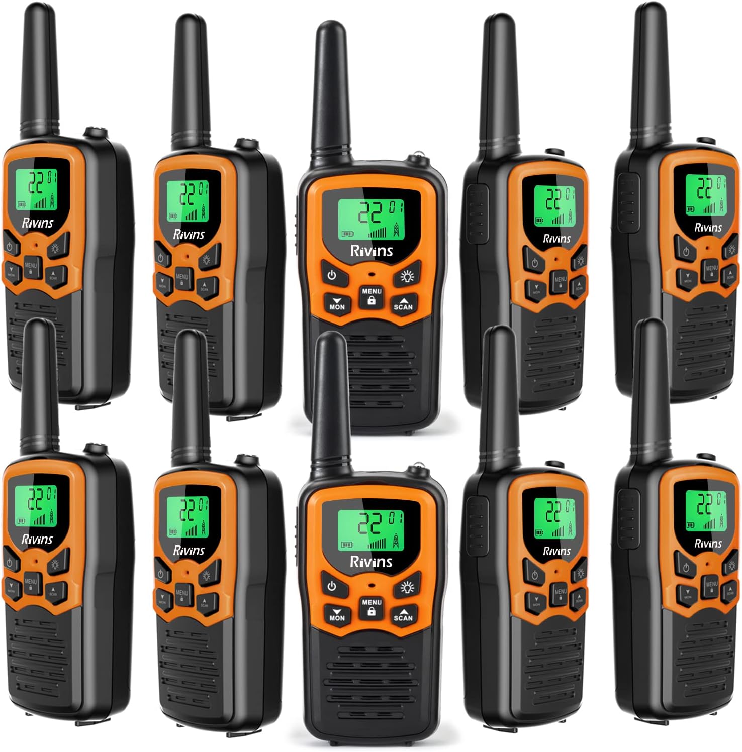 Rivins Walkie Talkies for Adults Long Range 10 Pack 2Way