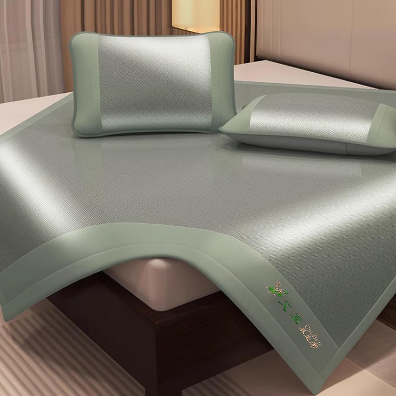 Summer Cooling Mat, Ice Rattan Mats, Air Conditioning Mats, Ice Silk Mats Washable Cooler Mattresses, for Home School Dormitory(Green,90x190cm/35.4x74.8'')