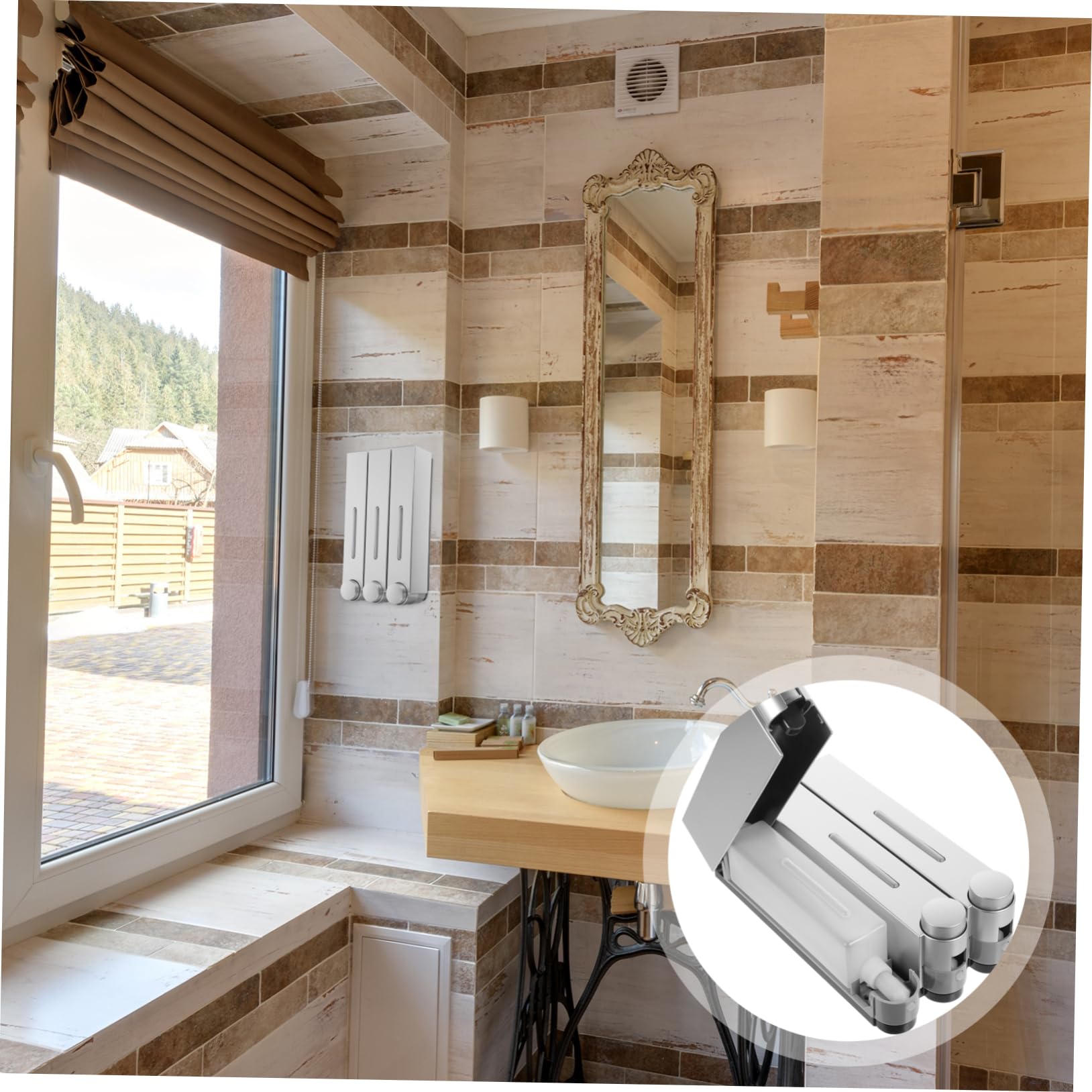 Alipis Dosatore Sapone da Parete a 3 Scomparti, Design a 3 Testine, Abs e Pvc, Argento, per Bagno e Doccia