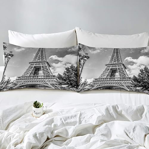 Miniatura 3 de Feelyou París - Juego de funda de edredón vintage de la Torre Eiffel, juego de ropa de cama estilo francés, 1 funda de edredón + 2 fundas de