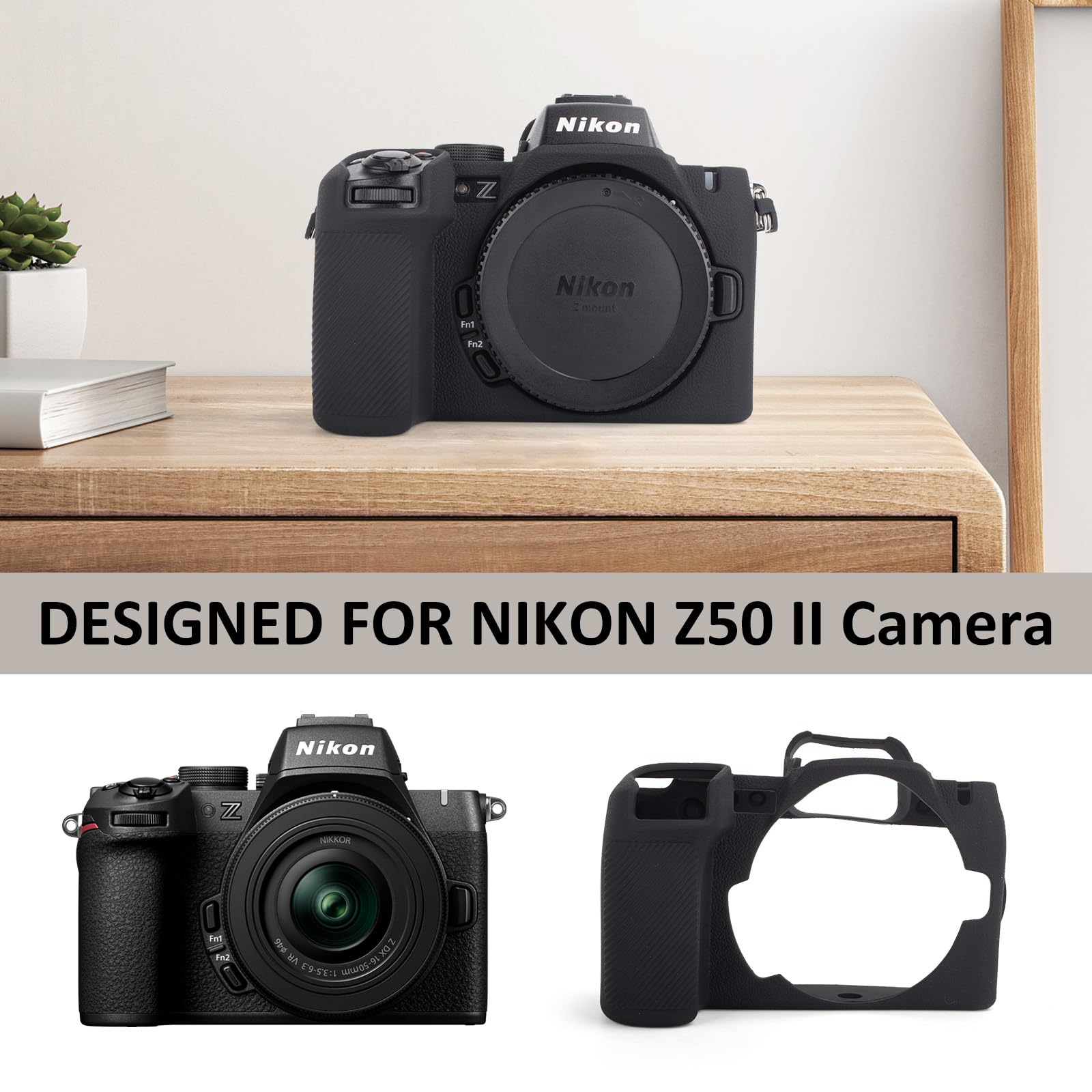MUZIRI KINOKOO Silikonowe etui kompatybilne z aparatem cyfrowym Nikon Z50 II, miękka guma Z50II, pokrowiec ochronny z uchwytem na rękę, antypoślizgowe i odporne na zarysowania, czarne