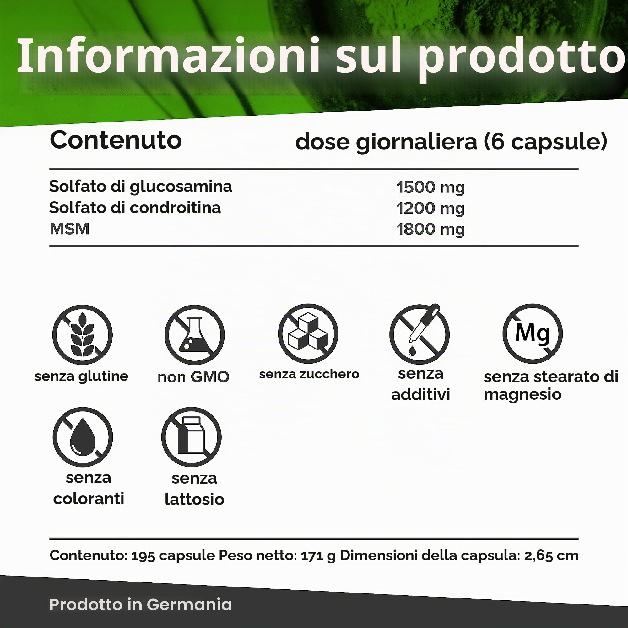 Glucosamina, condroitina e MSM ad alto dosaggio 4500 mg al giorno, fornitura di 1 mese testata in laboratorio, 585 capsule (3)