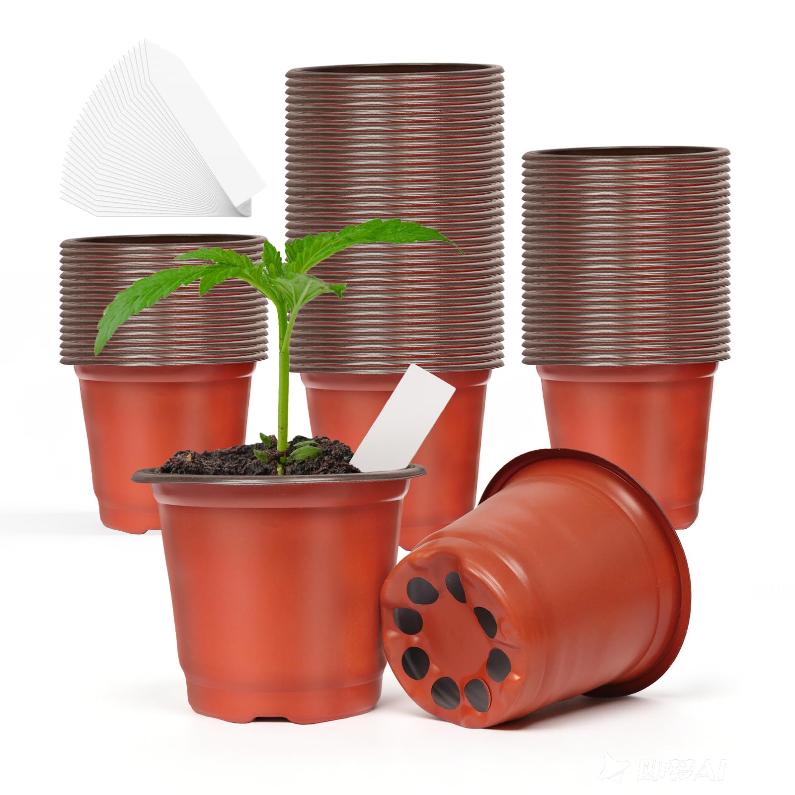 Newthinking Small Nursery Pots 100 Pack, 4Inch Plastic Plant Seedling Pots