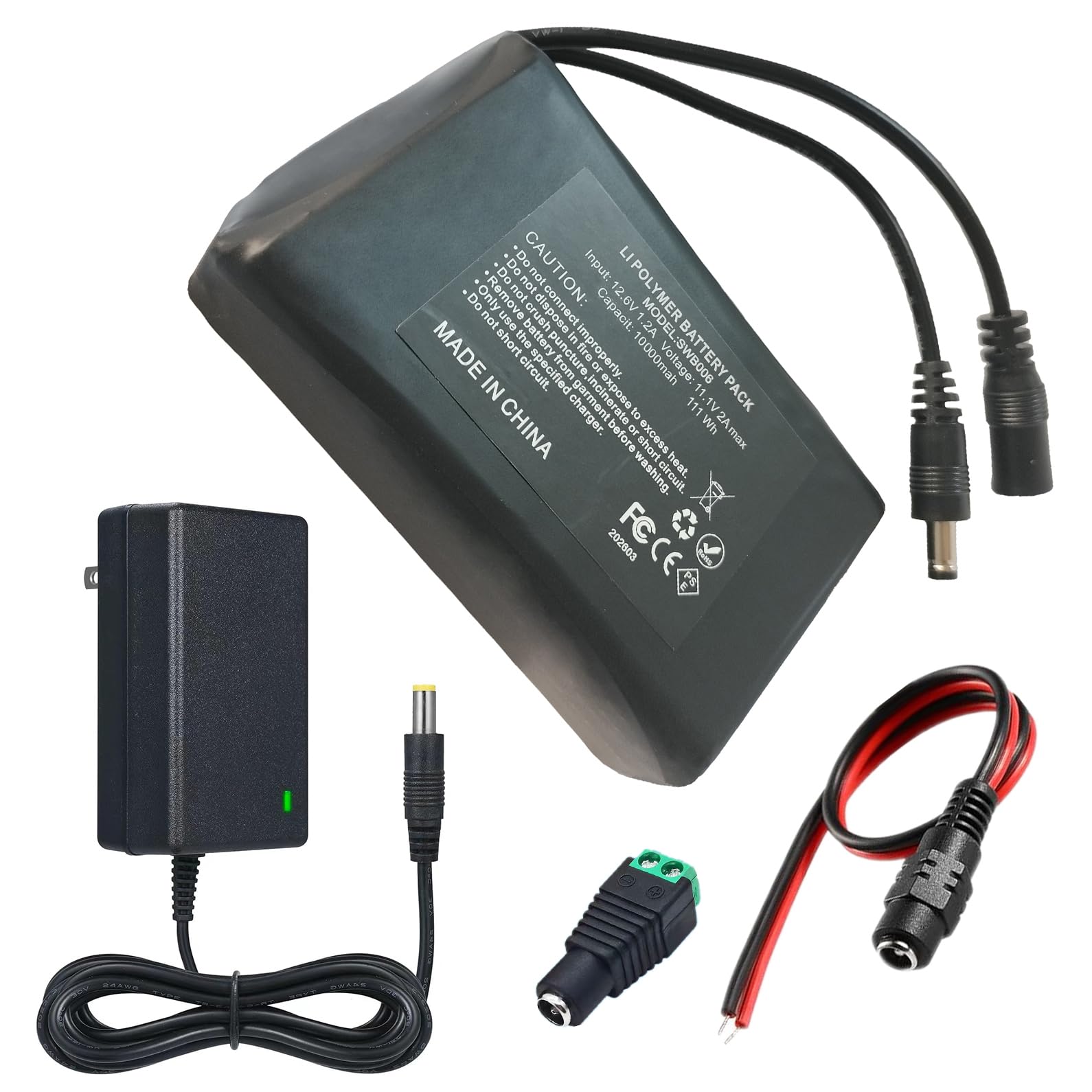 Batería de iones de litio de 12 V 10800 mAh con cargador compatible con dispositivos de 12 V, iluminación de bicicleta, proyecto de bricolaje, radio, luz de pesca, tira de luz LED, cámara CCTV