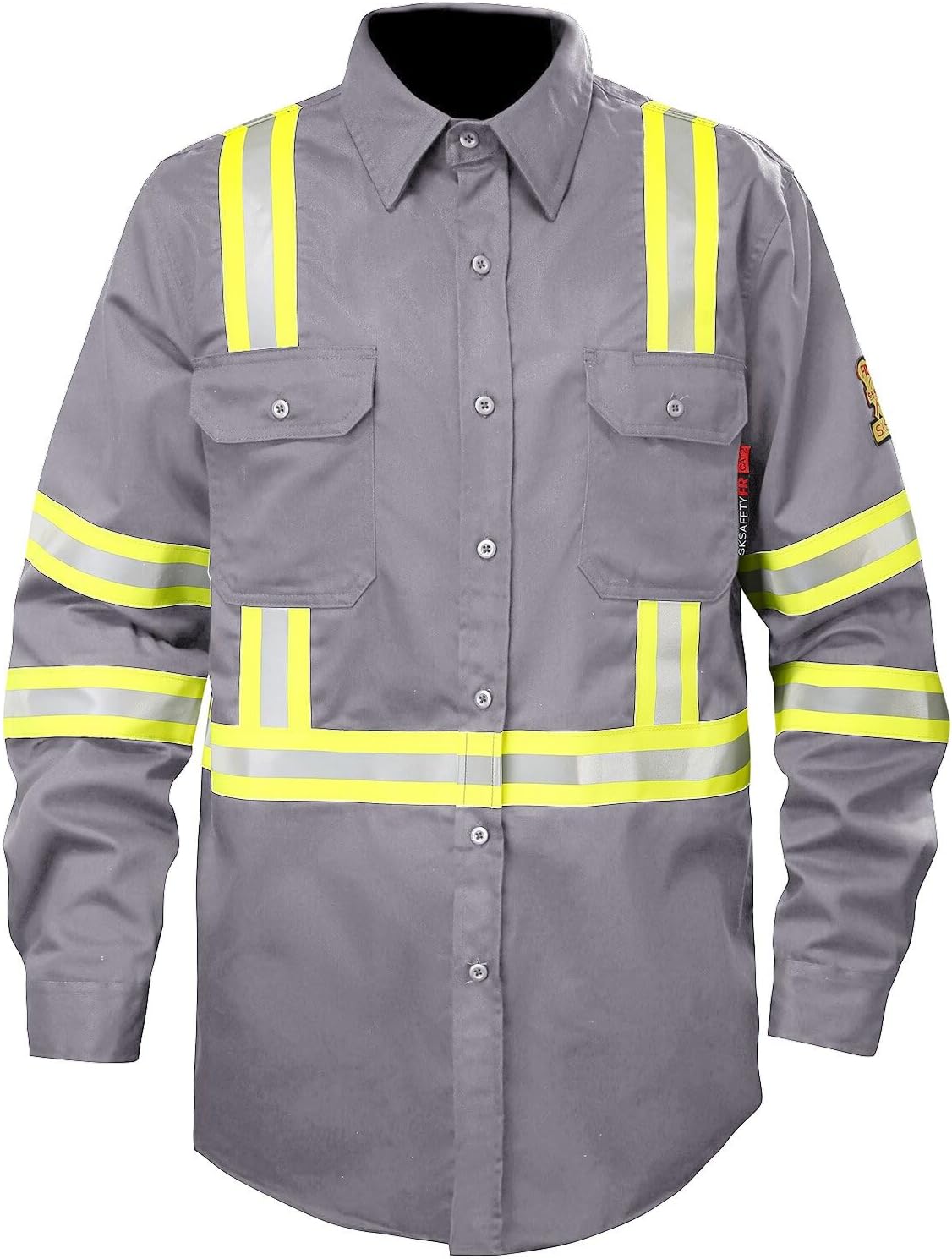 SKSAFETY 7oz FR Shirts for Men, Welding Shirt Hi Vis Flame Resistant 100% Cotton Fire Retardant Longsleeve Shirt CAT2