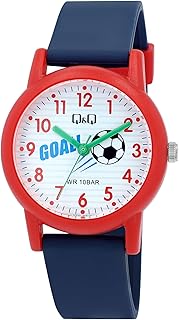 Q&Q ساعة اطفال بسوار راتنج ازرق داكن واطار احمر - V23A-015VY، رقمي تناظري
