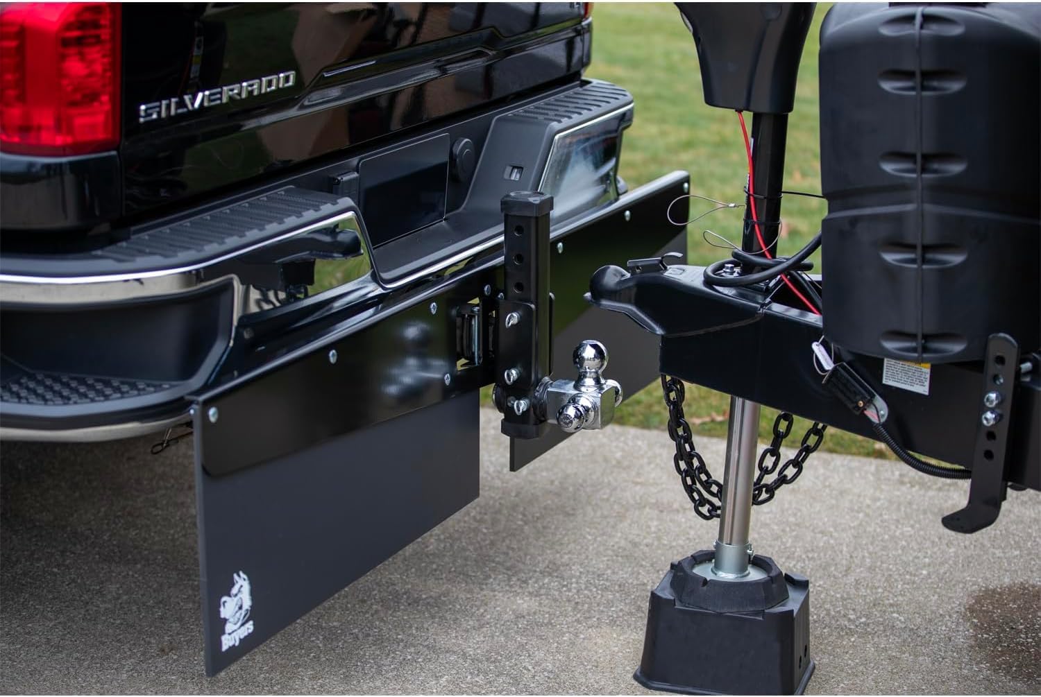 Buyers Products 8597220 No Drill, 20 in Hitch Mounted Mud Flaps, Anti-Rattle Clamp & Exhaust Shield Kit, Steel Frame, 3/8 in Reversible Rubber Flaps, Mounting Hardware Included