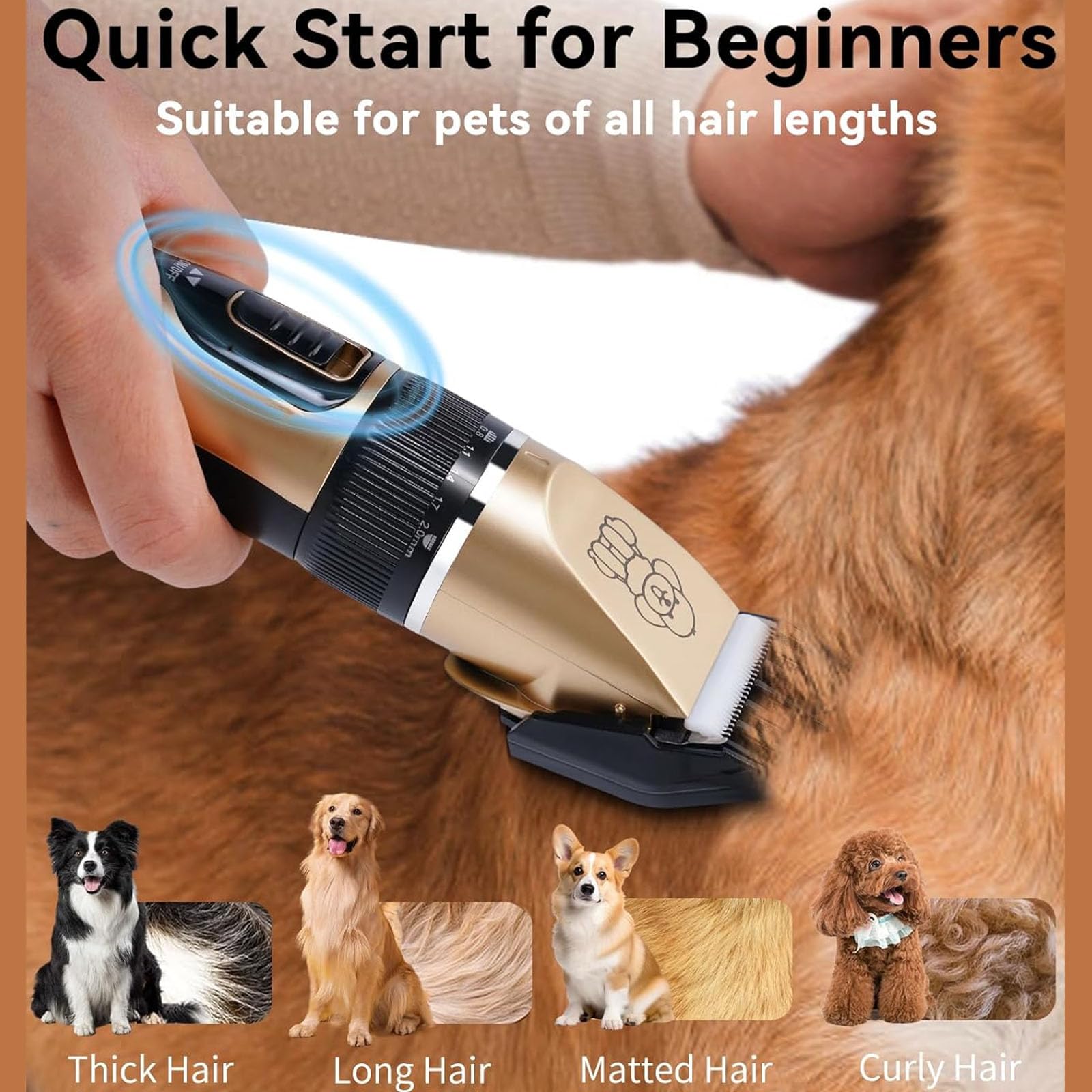 Kit De Aseo para Perros, Cortadora De Pelo Inalámbrica Recargable De Bajo Ruido, Cortadora De Pelo para Perros Inalámbrica Y Silenciosa, Cortadora De Pelo para Perros Y Gatos,Blanca