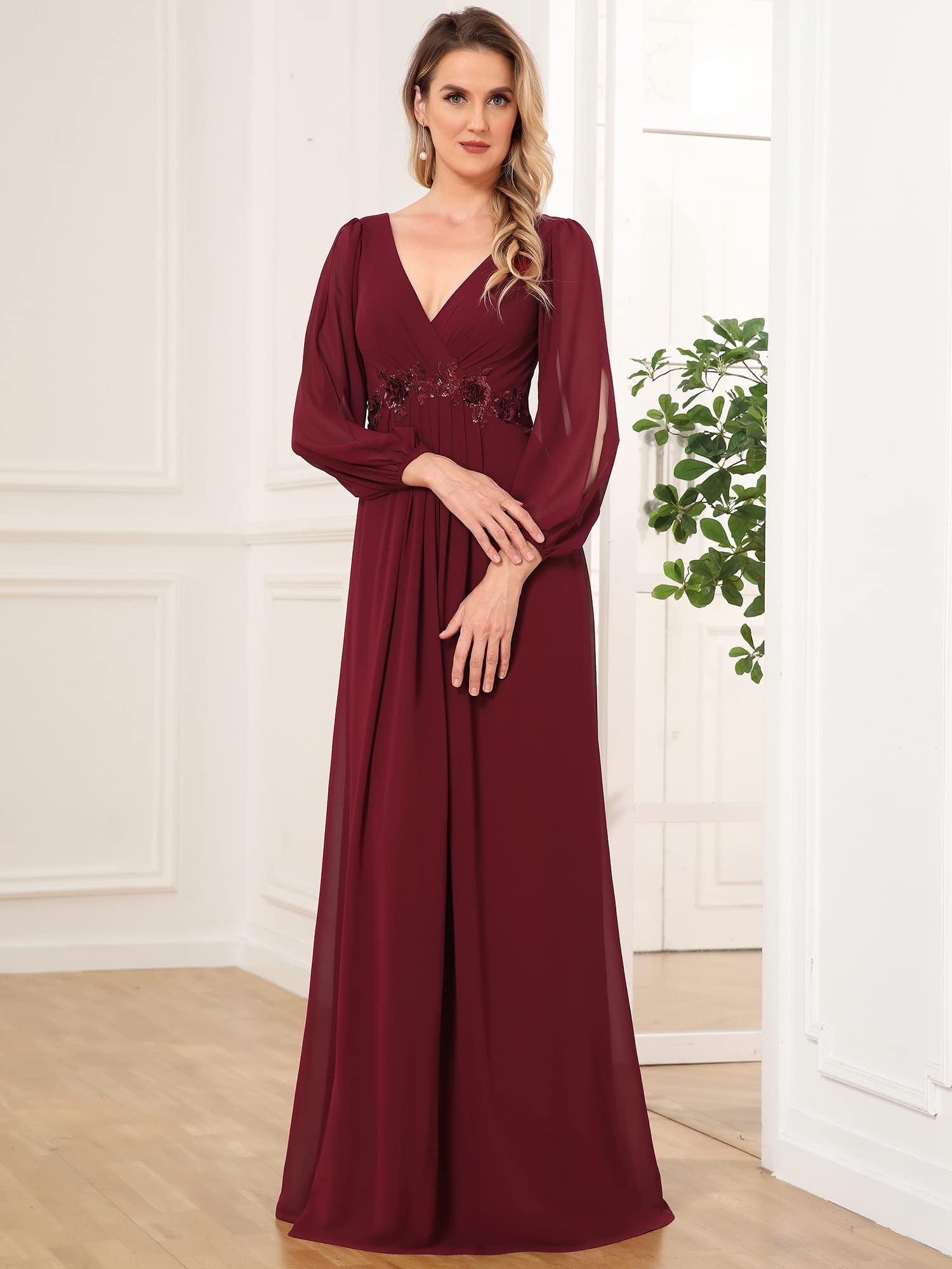 Ever-Pretty Vestito da Cerimonia Elegante Linea ad A Scollo a V A Abiti da Sera 00461 Borgogna 52