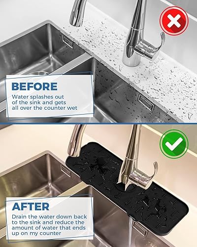 Miniatura 3 de IMPORPARA, Protector contra salpicaduras para fregadero de cocina de 14.6 pulgadas, mango de grifo de silicona, bandeja colectora de goteo para