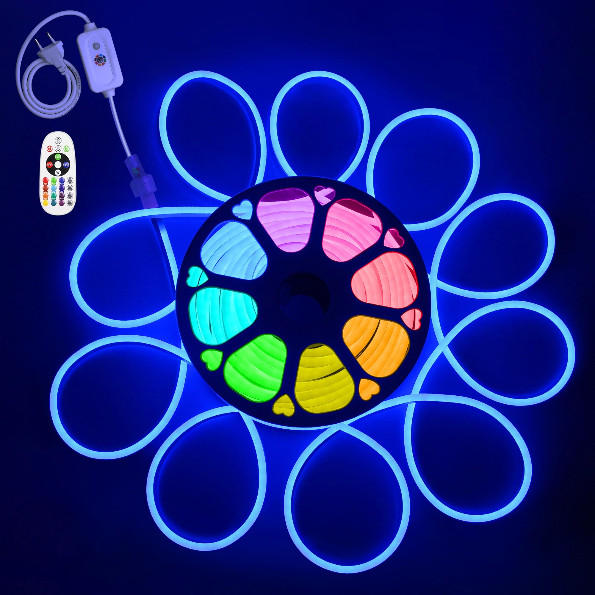 ALITOVE 230V Neon LED Streifen 30m RGB LED Band Aussenbereich Wasserdicht | mit IR Fernbedienung, für Außenwände von Gebäuden, im Garten,am Pool, auf Partys und in Bars, Nicht Selbstklebend, Keine APP
