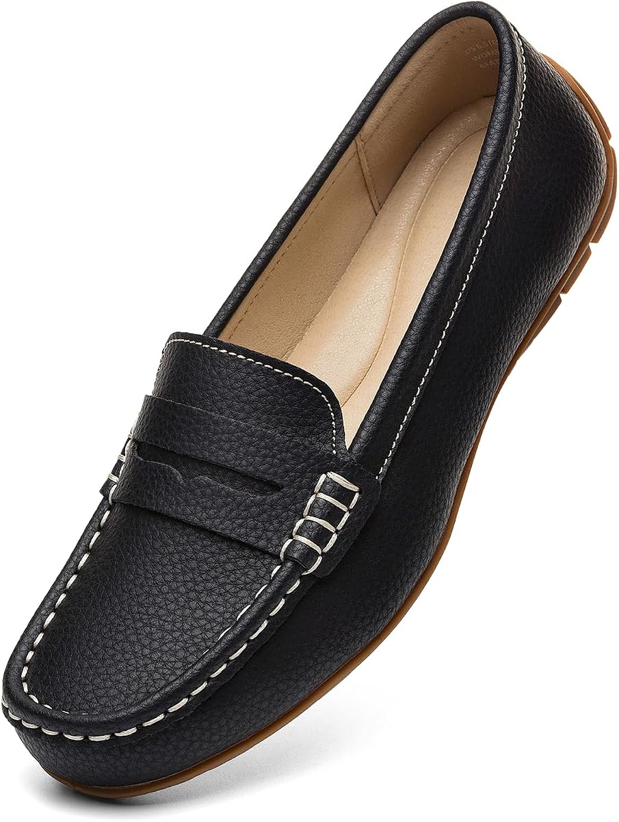 KORDAL Women's Comfortable & Lightweight Leather Penny Loafers Slip-Ons Cute Business Casual Dress Shoes Work Office Flats Everyday Walking Shoes Driving Mocs for Women