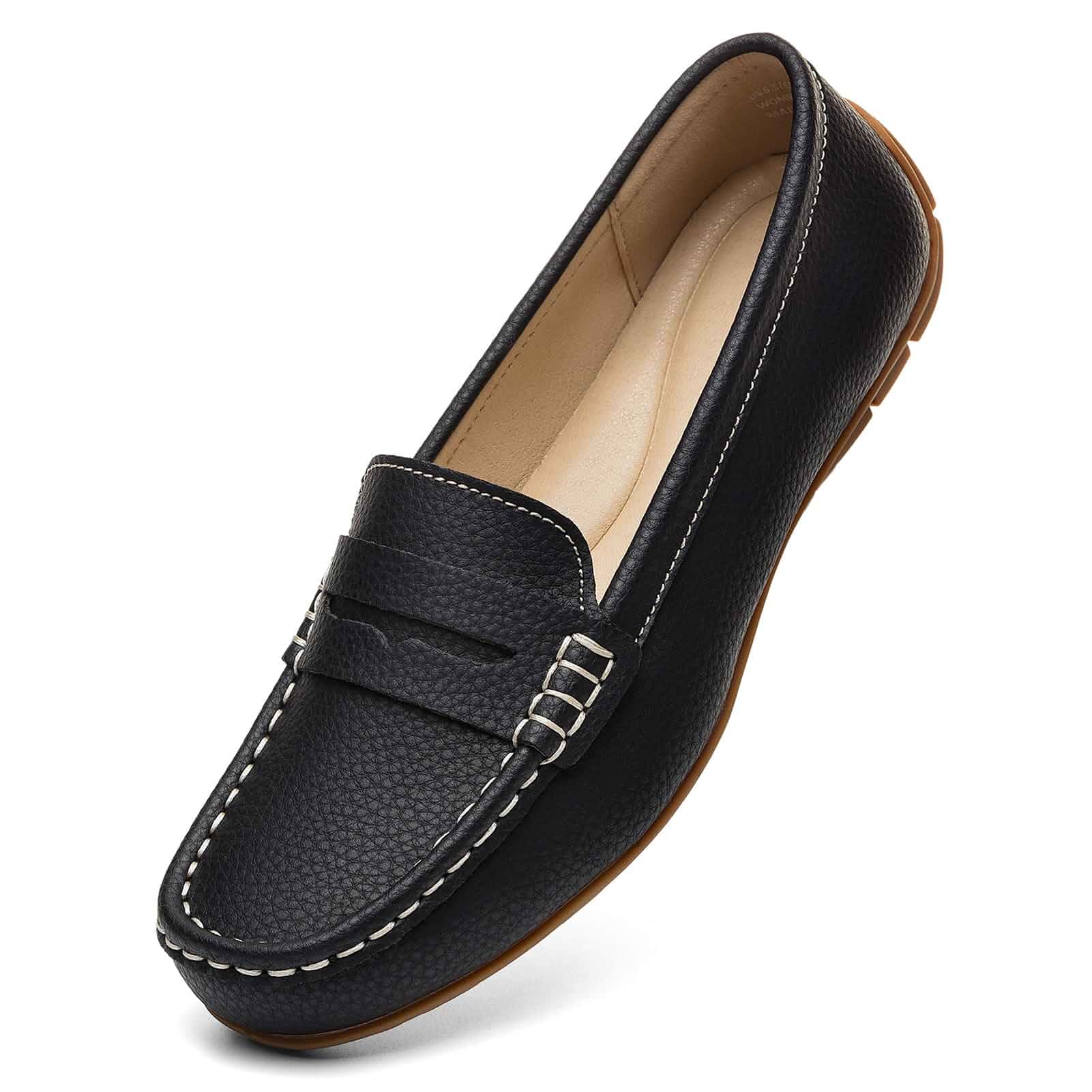 KORDAL Women's Comfortable & Lightweight Leather Penny Loafers Slip-Ons Cute Business Casual Dress Shoes Work Office Flats Everyday Walking Shoes Driving Mocs for Women