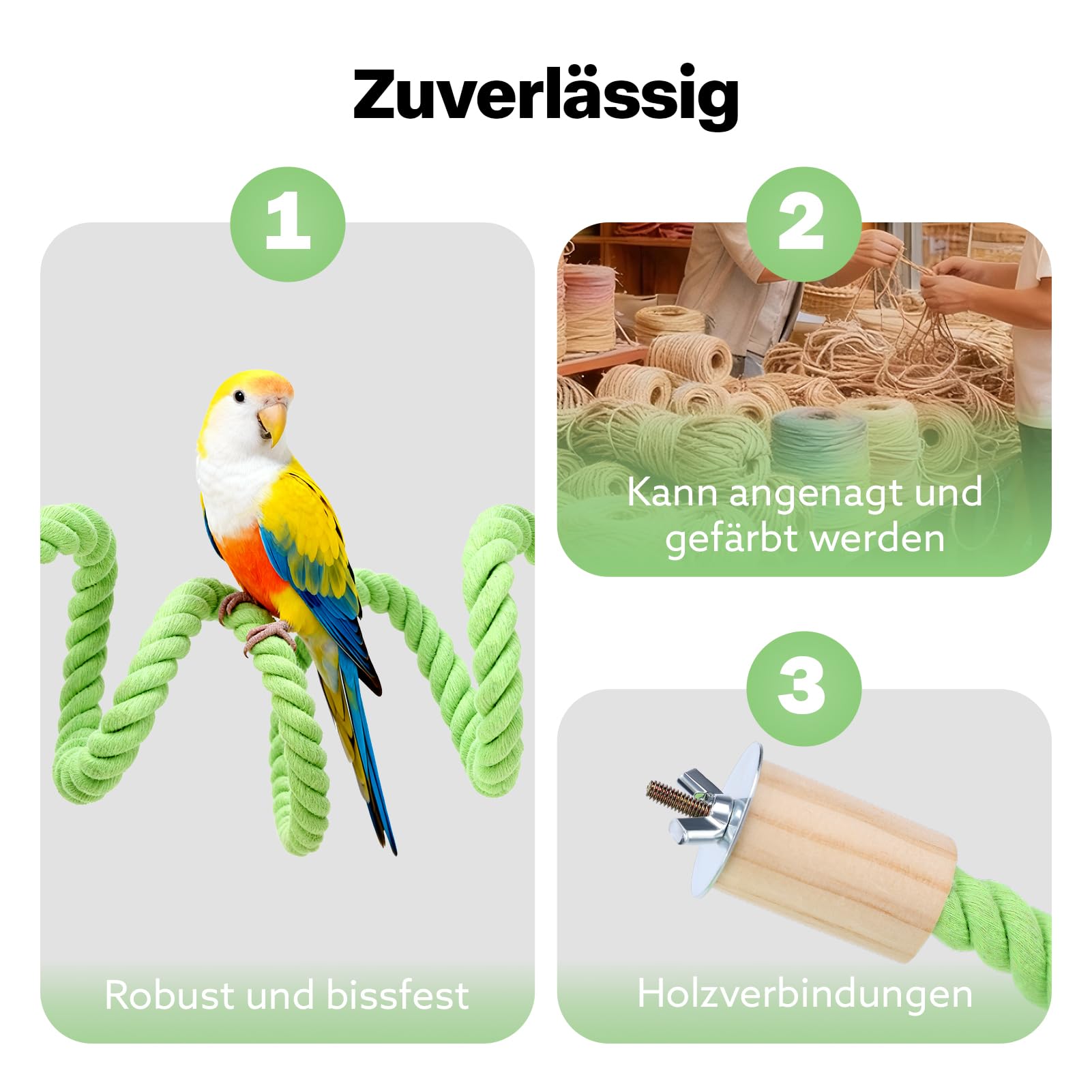 Lot de 2 cordes de chanvre pour oiseaux, 100 cm, accessoires de support de cage à oiseaux, renfort en fil de fer malléable, convient pour perroquets, perruches, calopsittes et plus encore
