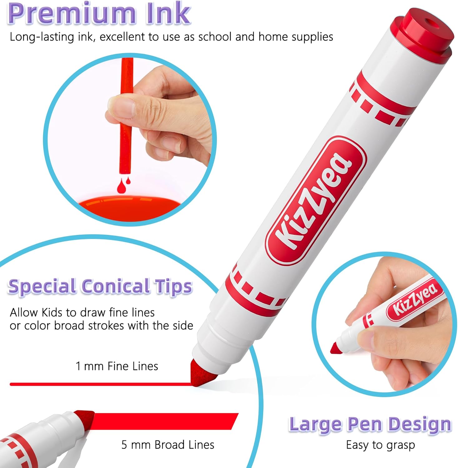 KIZZYEA Washable Markers Bulk, Markers for Kids, 8 Assorted Colors, 160 Count, Broad Line Marker for School, Student Art Supplies & Back to School Crafts, Classroom Essentials for Teachers
