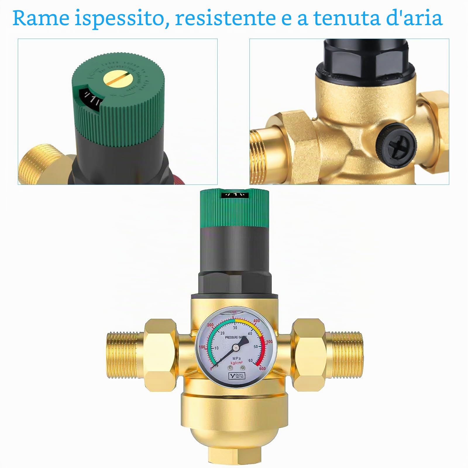 Riduttore di Pressione Acqua 3/4 Pollici, Regolatore in Ottone
