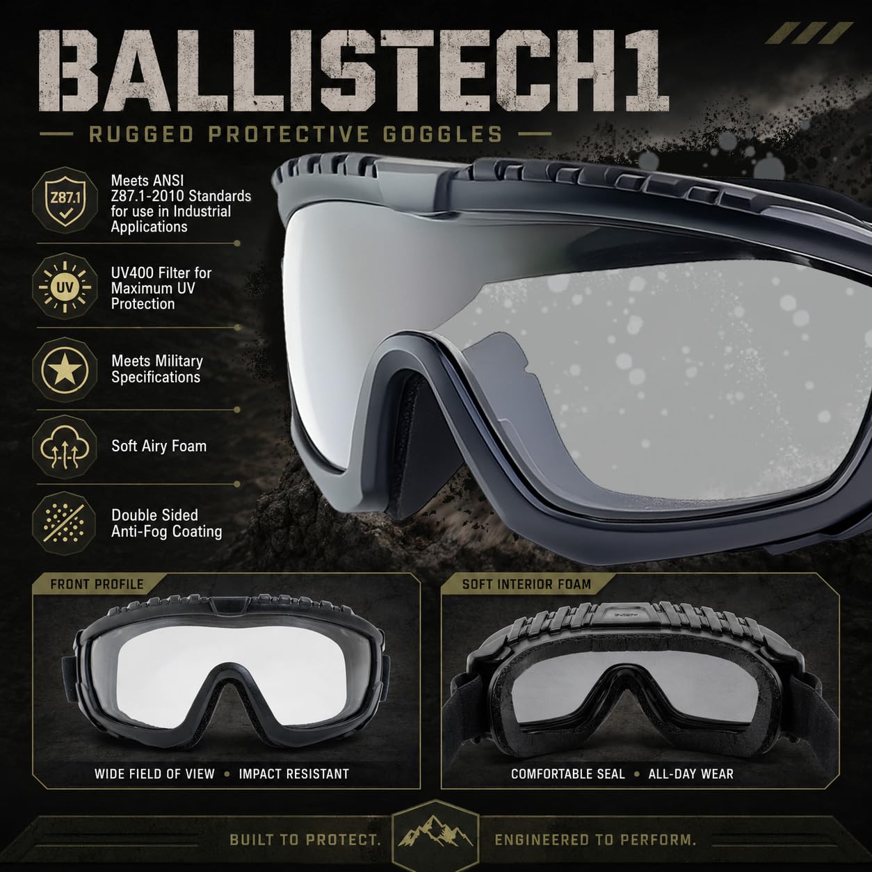 Global Vision Eyewear Ballistech 1 Lunettes de sécurité avec Cadre Noir Mat et Clair Verres antibuée