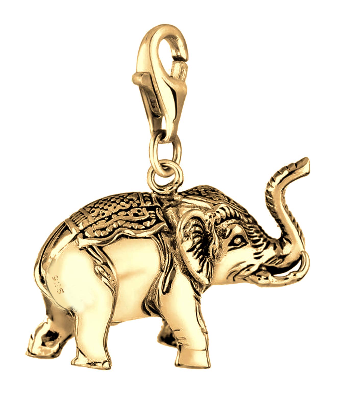 Nenalina Ciondolo a forma di elefante dorato a moschettone per bracciale in argento sterling 925 0403240420, Argento sterling