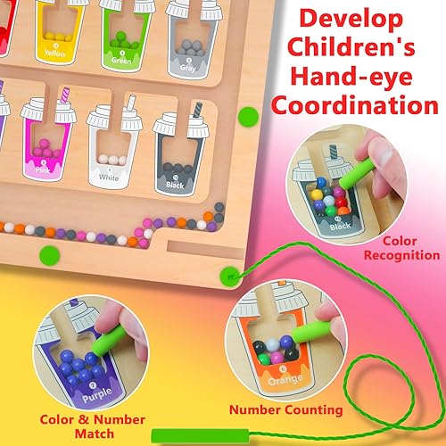 Miniatura 5 de Laberinto magnético de color y números, tablero de rompecabezas Montessori de madera para niños y niñas de 3, 4, 5 años