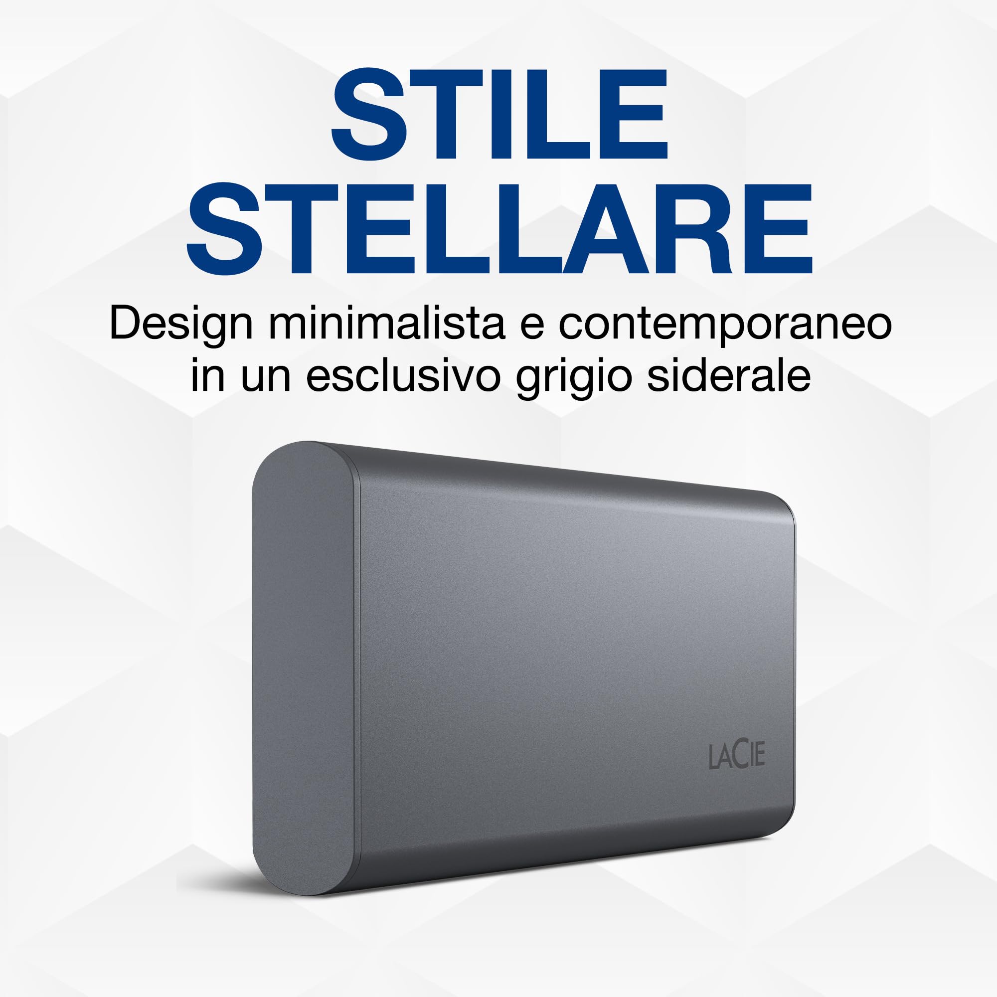 LaCie Mobile SSD Secure 2TB — design sottile, USB‑C SSD esterno portatile, Grey, per Mac e Windows — Rescue Data Recovery incluso