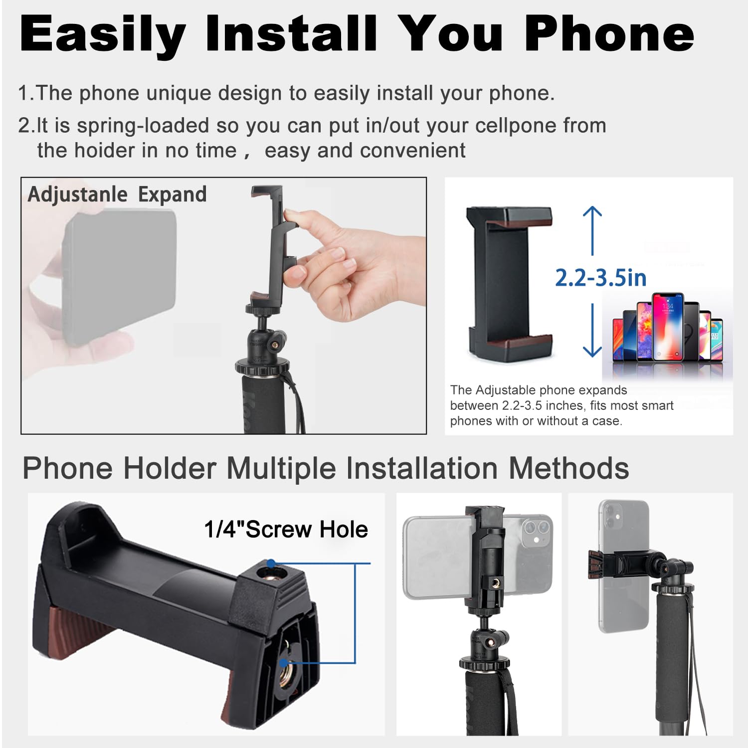 Koolehaoda Monopode en Fibre de Carbone, Monopode Compact et Portable à 6 Sections pour Appareil Photo. Charge maximale : 10 kg - MP286C