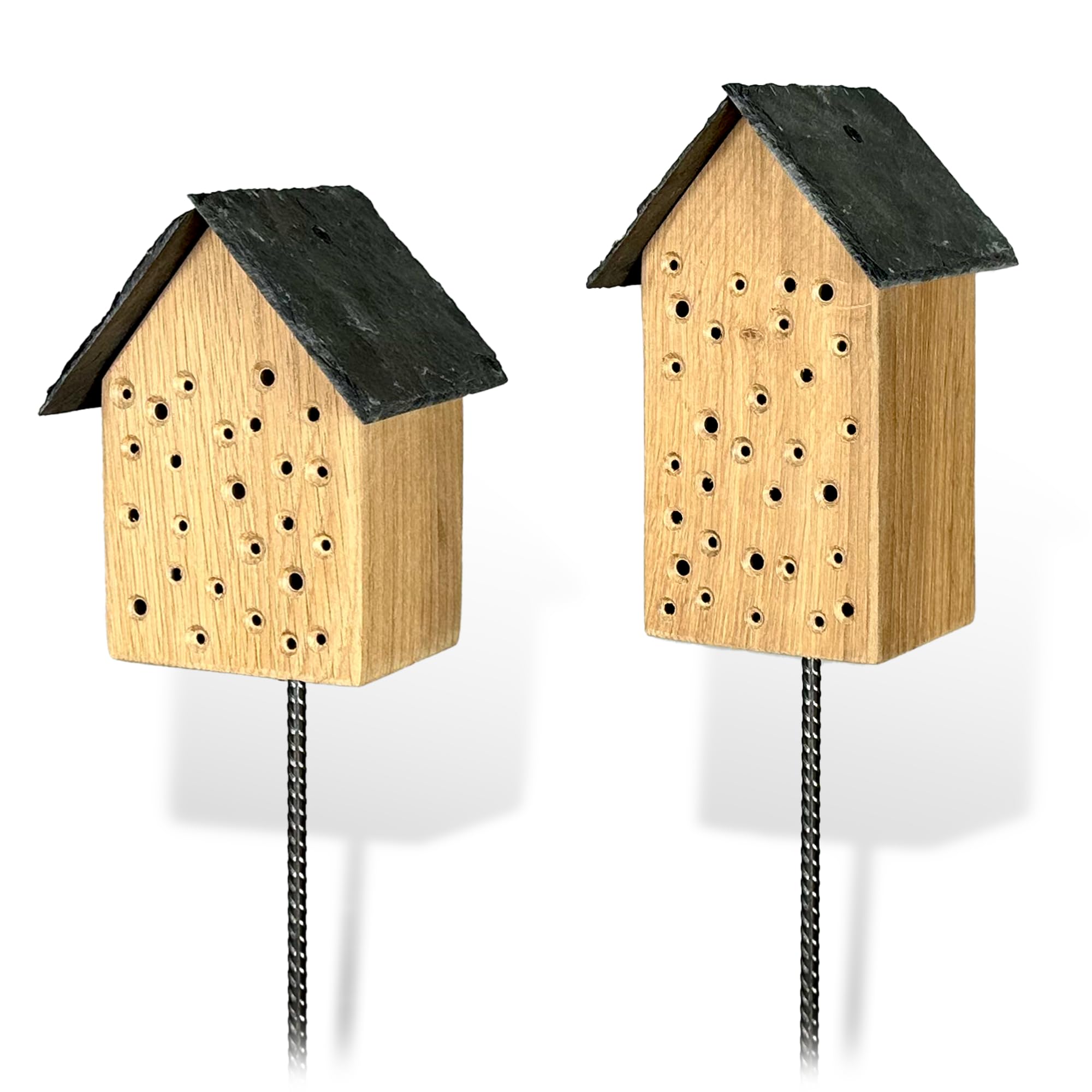 GARTENETAGE Geschenkset Bienenoase – Wildbienenhotel aus Eichenholz mit Schieferdach & Blumenwiese Mischung – Perfekt für Garten & Balkon – Nachhaltige Nisthilfe für Bienen & Bestäuber