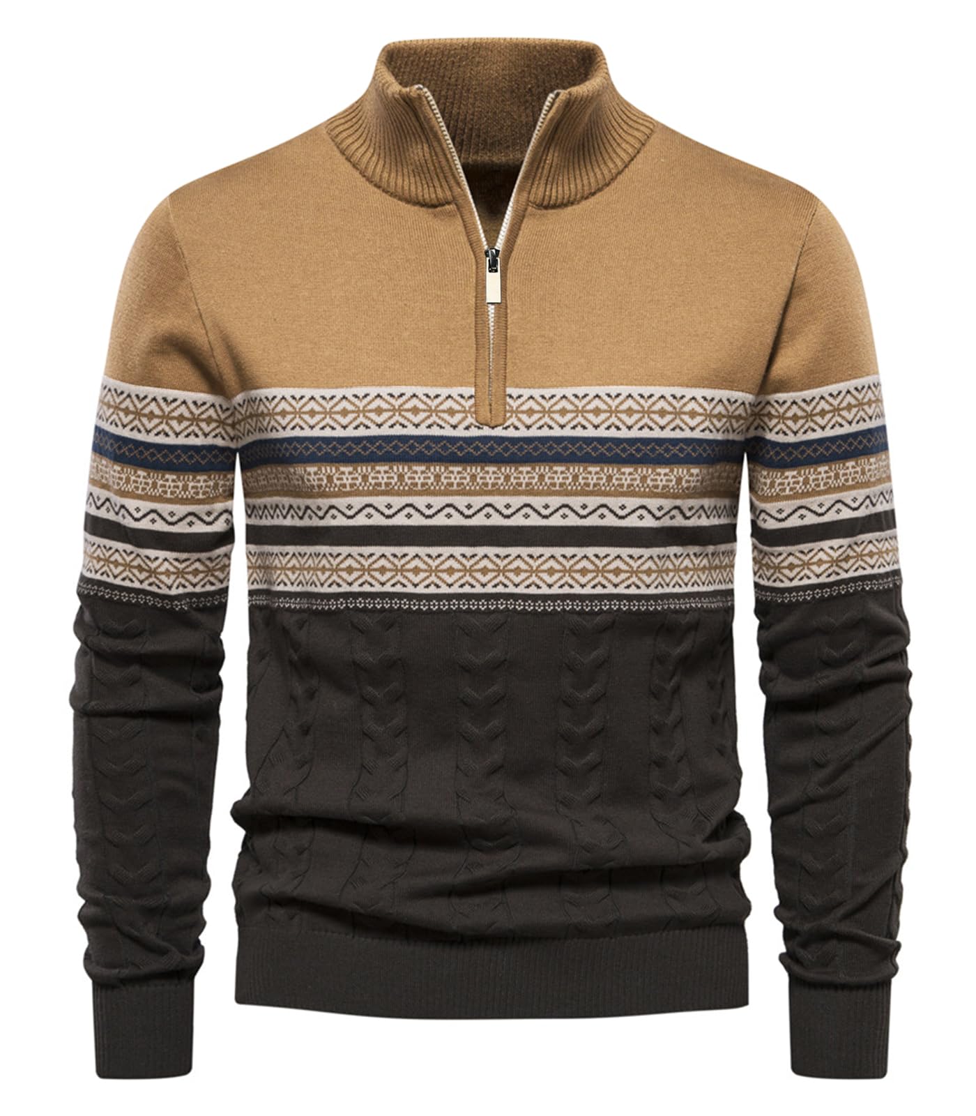 Genfien Heren trui met kwartrits gebreide coltrui lange mouwen wintertrui warme lichtgewicht pullover truien voor mannen mannen kersttrui slim fit casual, Groen, M