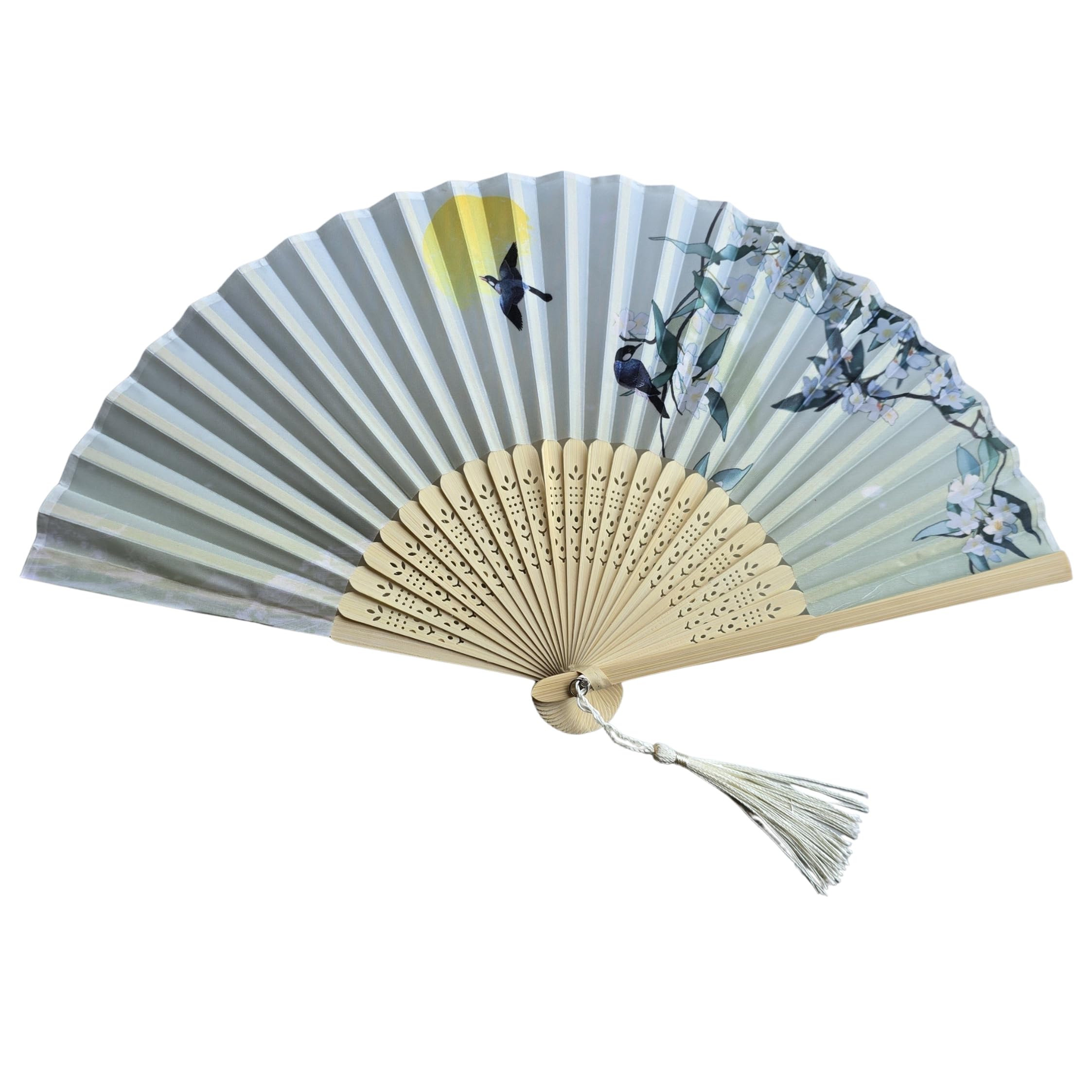 GFM® Bamboo Silk Handheld Folding Hand Fan for Summer, Wedding, Party Favour (FLSLK-CH-68)