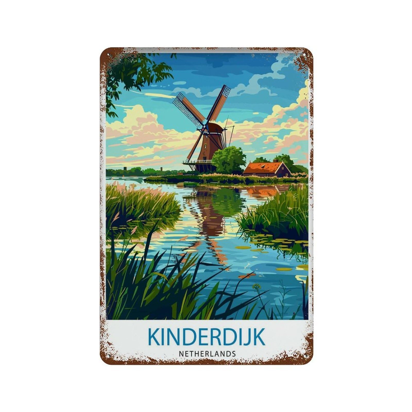 Giethoorn Netherlands Travel Venice of The North Water Village Dutch Canals Peaceful Illustrati_3 Wall Decor Art Metal Tin Poster Modern Home Decor Art Home Bar Shop Decorations Vintage Sign 30x20cm