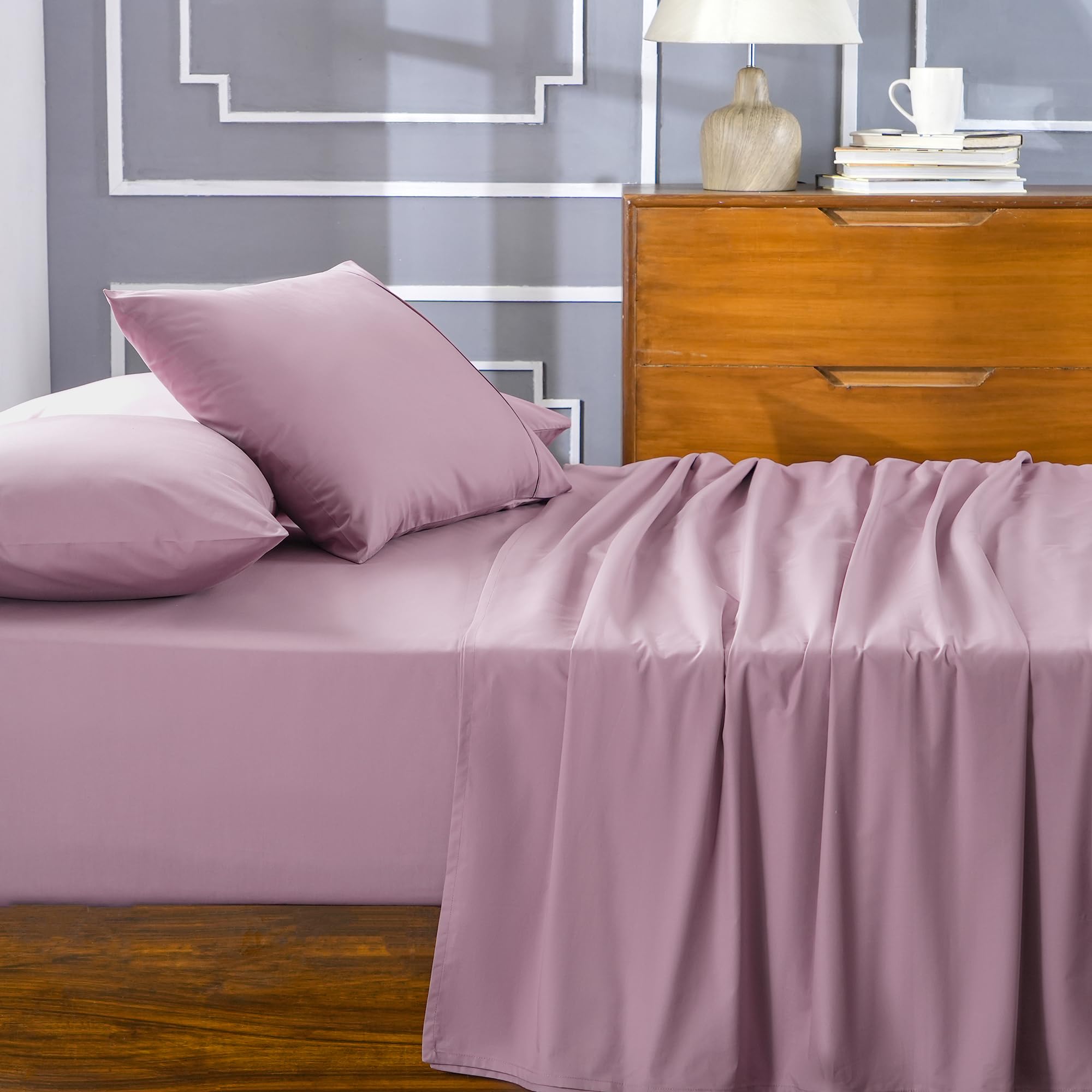 Maspar Eden 100% Cotton Bed Sheet Set, Bed Sheet (275 x 275 cm) with Two Pillow Covers(50 x 75 cm), King, Purple-picture-23