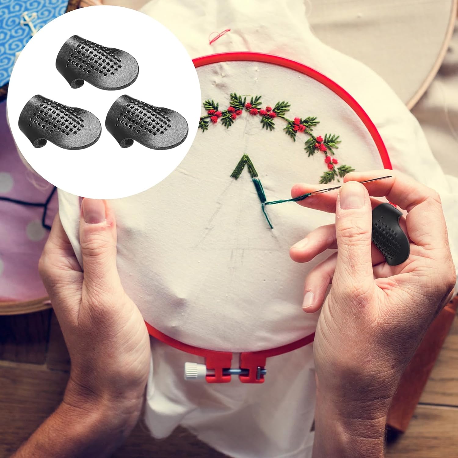 Rivvlive 3 Pcs Sashiko Thimble Leather Adjustable Thimble for Hand Sewing Quilting, Leather Finger Protectors Finger Guard Pin Needles Knitting Craft Accessories DIY Sewing Tools