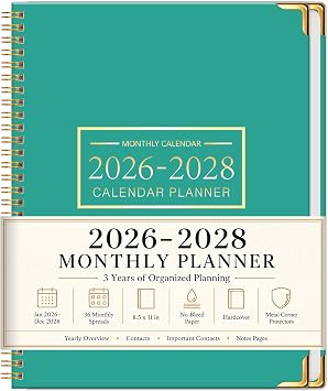 Monthly Planner 2026-2028, 36-Month Calendar, 8.5" x 11", Spiral Bound