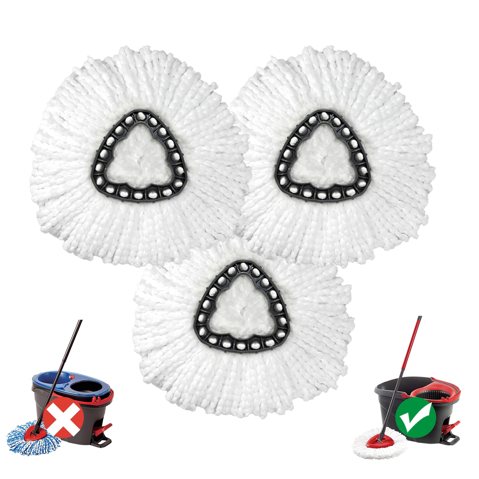Testa di ricambio per mocio, confezione da 3 testine di ricambio compatibili con sistema Easywring 1-Tank, grande potenza pulente, microfibra, aiutante per lavori domestici, lavabile in lavatrice