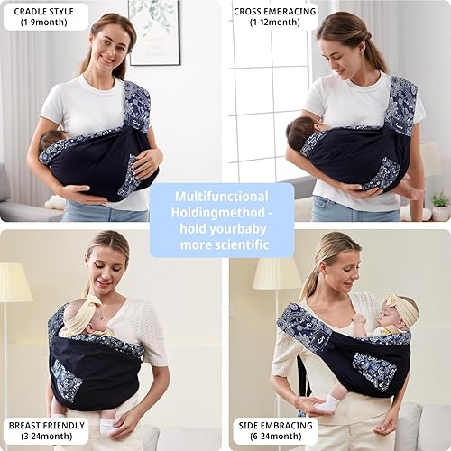 Miniatura 6 de CUBY Transportador de bebé cruzado, ajustable, transpirable, ligero, fácil de llevar, para bebés recién nacidos, para bebés y niños pequeños, para