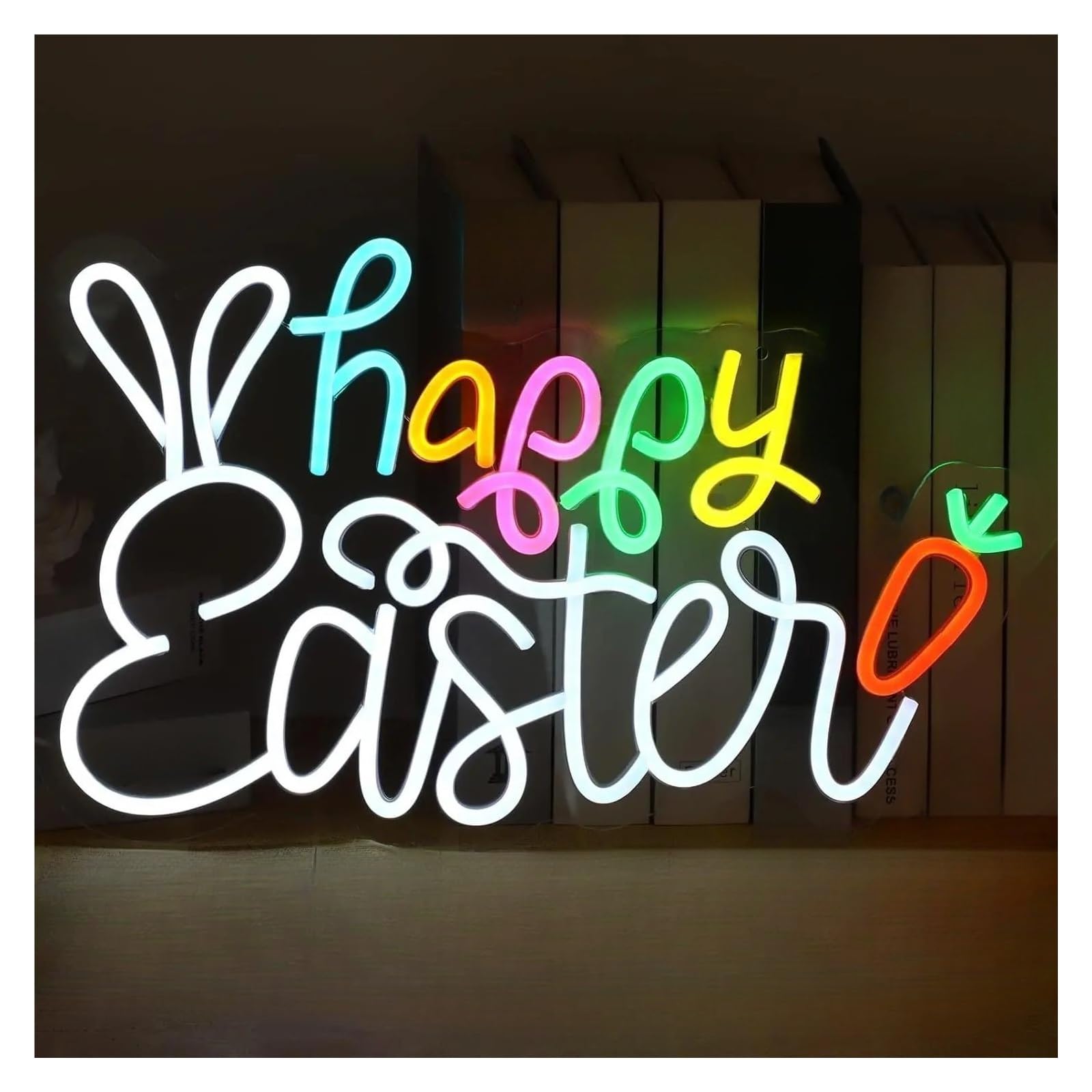 LEMST Sign Lamp Happy Easter Neon Sign Dimmable Light for Kids Room Bedroom Party Easter Festival Living Room Decor 40cmx25.88cm