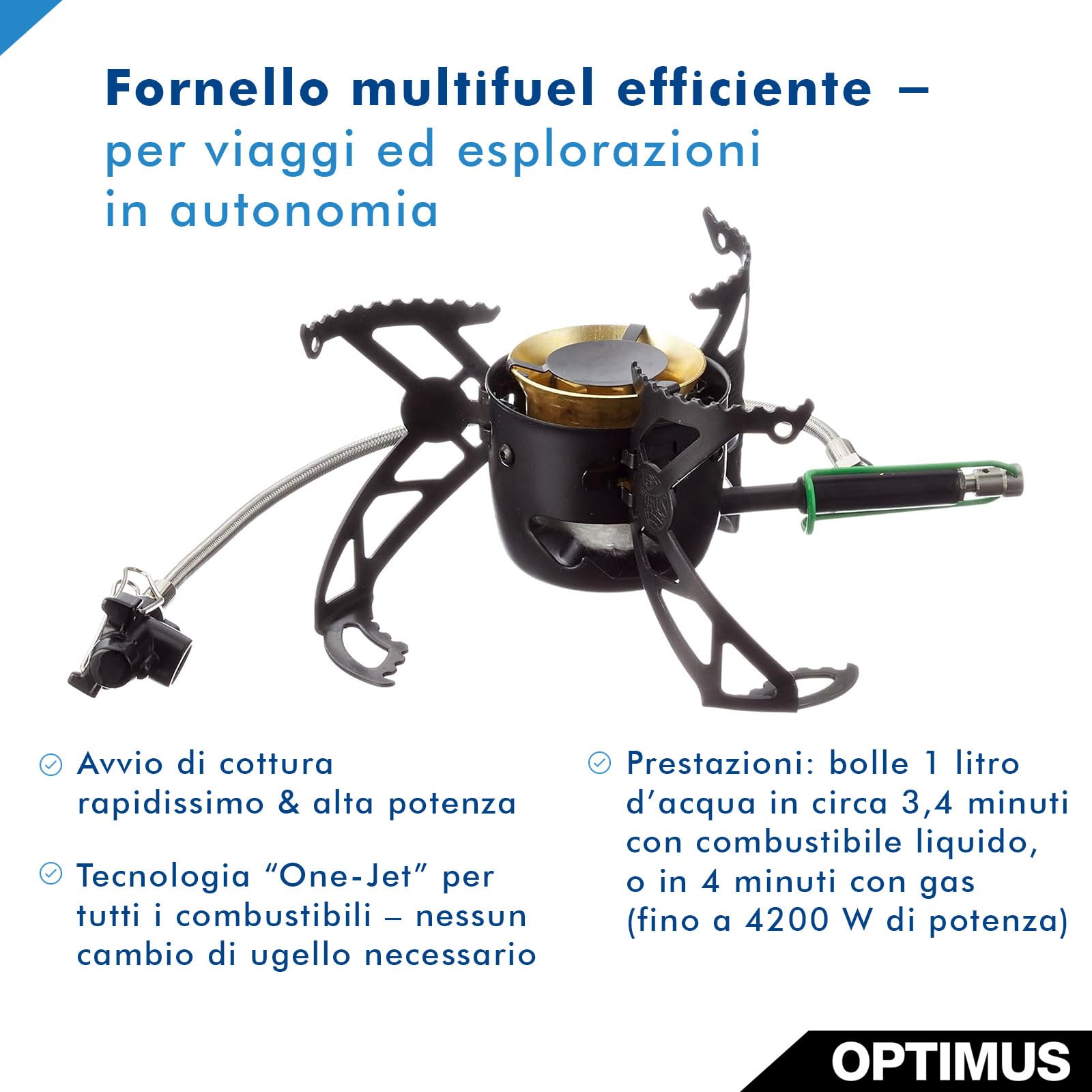 OPTIMUS - Fornello multiuso Polaris Optifuel, fornello da campeggio per diversi combustibili
