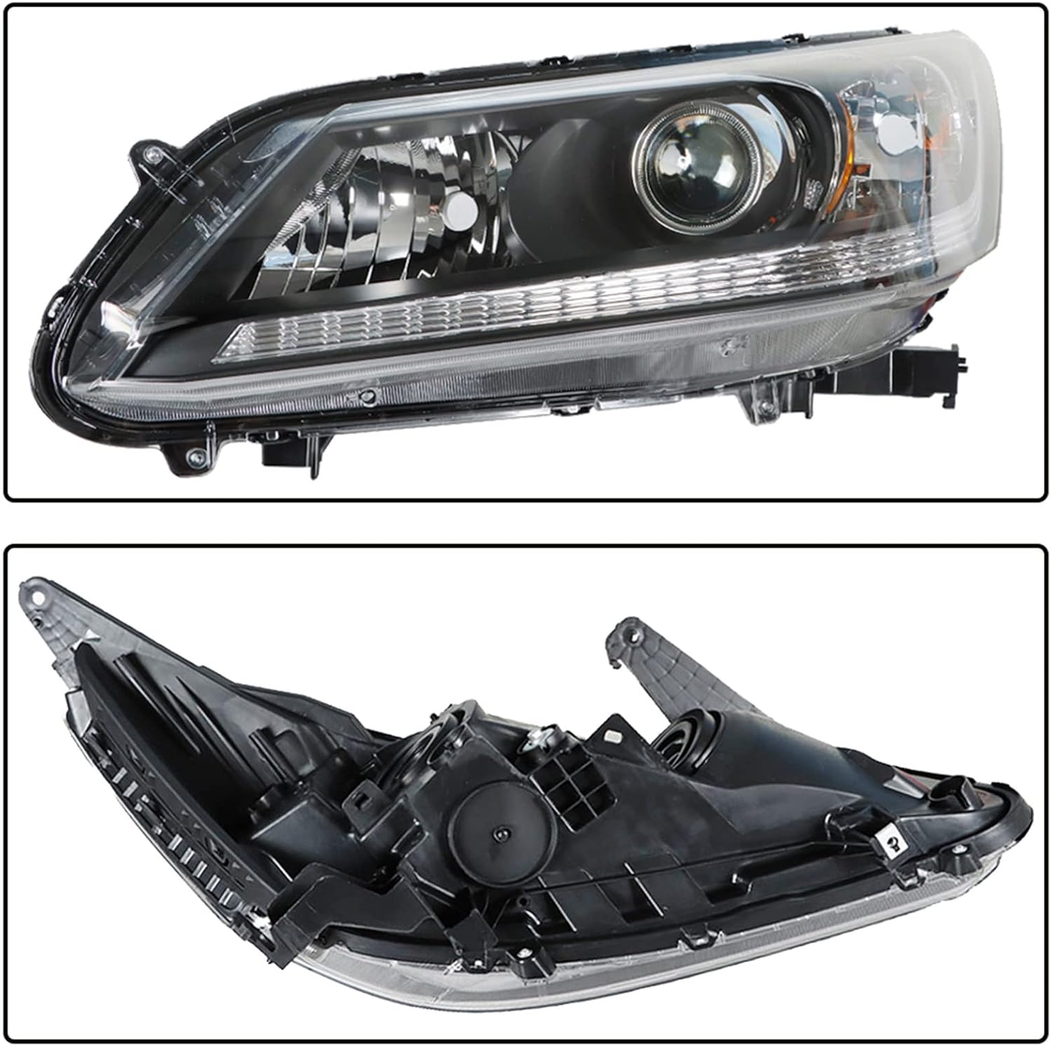 Driver Side Black Housing Halogen Projector Headlight Assembly Replacement for Accord 2013-2015 4-Door Sedan Halogen Headlight Headlamp