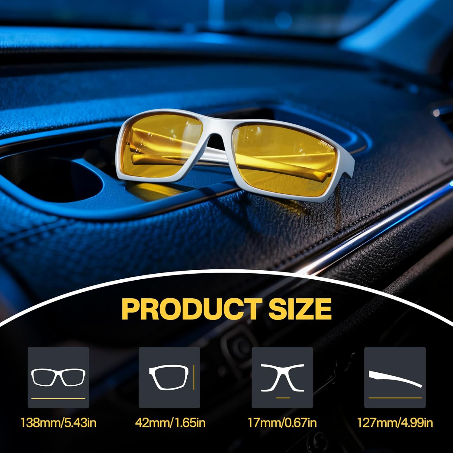 DEAFRAIN Night Vision Glasses, Night Driving Glasses for Men Women, Yellow Lens with Anti Glare for Fishing - Image 4