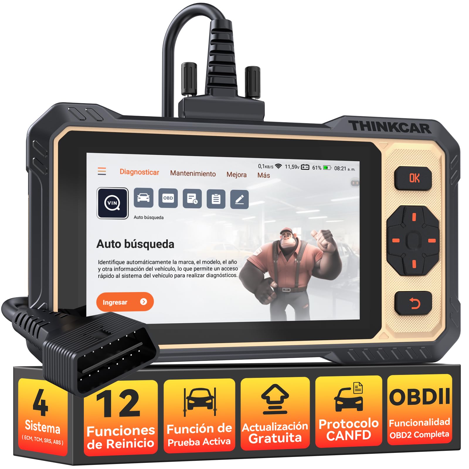 THINKCAR OBD2 Diagnosis, ThinkScan 662 Diagnosis Coche Multimarca de 4 Sistema(ECM/TCM/SRS/ABS), Diagnosis Coche con 12 Funciones de Reinicio/Vin Automático/Prueba Activa-Actualización Gratuita | THINKCAR OBD2 Diagnosis, Diagnosis Coche con 12 Funciones d