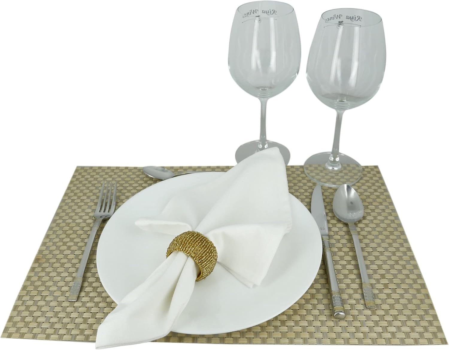 Ajuny Handmade Beaded Golden Decorative Napkin Rings for Dinning Table Decor, 1.5 Inch : Home & Kitchen