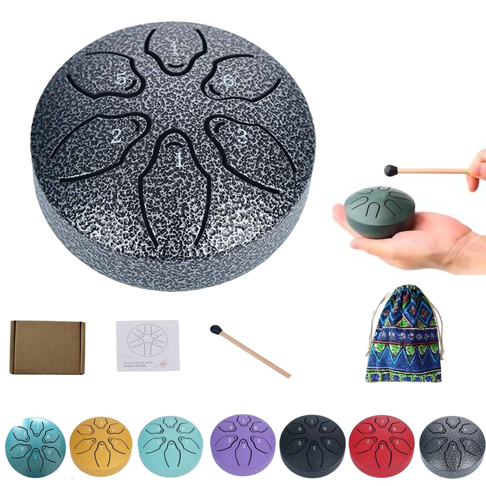 Rain Drum for Outside, 2024 Upgrade Ethereal Drum, Steel Tongue Drum Rain Chime, Mini Handpan Drum 3 Inches 6 Notes, Music Chimes Instrument for Rain Outdoor Garden for Kids (Green) — view 10