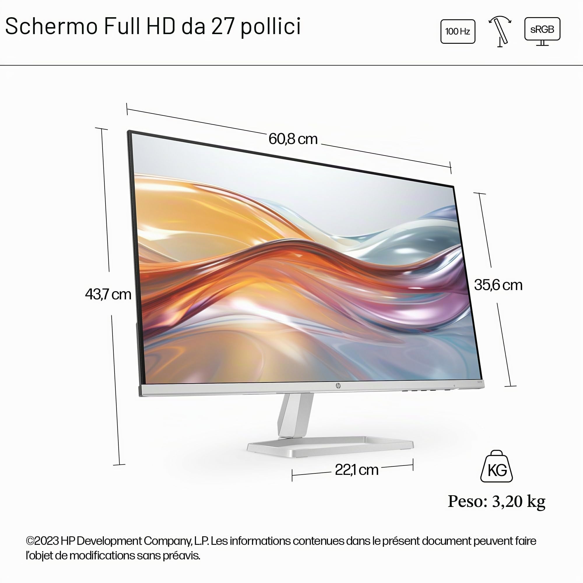 HP 527sf monitor piatto per PC 68,6 cm (27") 1920 x 1080 Pixel Full HD Bianco