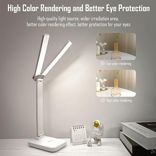 Miniatura 5 de Lámpara LED de escritorio de doble cabezal, lámpara de mesa portátil recargable, color de luz ajustable y brillo, alimentada por USB, luz LED para