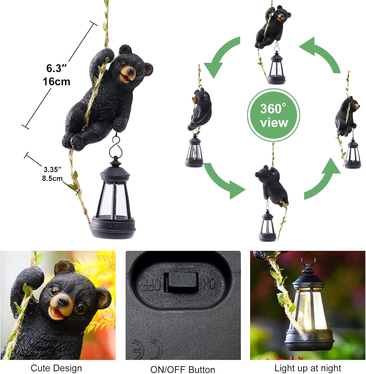 Bear Tree Hugger with Solar Lantern - Bear Statue for Outdoor Yard Lawn Garden Decor - Unique Design Gifts for Women Mom Men