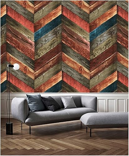 Miniatura 5 de DWIND D1092 - Papel tapiz de vinilo vintage con tablones de madera sintética para despegar y pegar, rojoazul, 17.7 pulgadas x 9.8 pies, con textura,