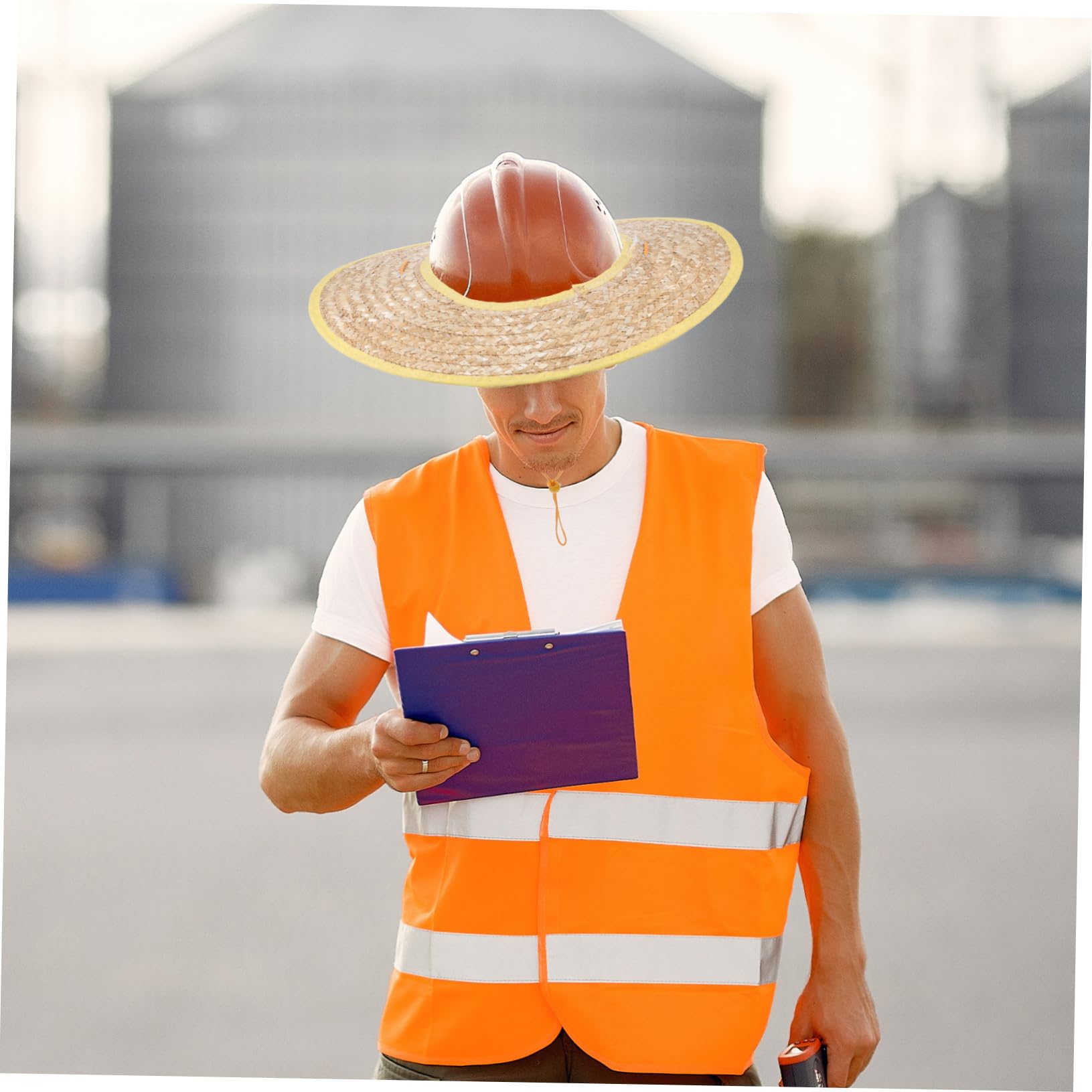 Gadpiparty Sommer Sonnenschutz für Bauhelme aus Weizenstroh mit Breitem Schirmrand Leichter Schutzhelm Visier für Bauarbeiter bei Baustellen und Radfahren 2 Stück Zufällige Farbe
