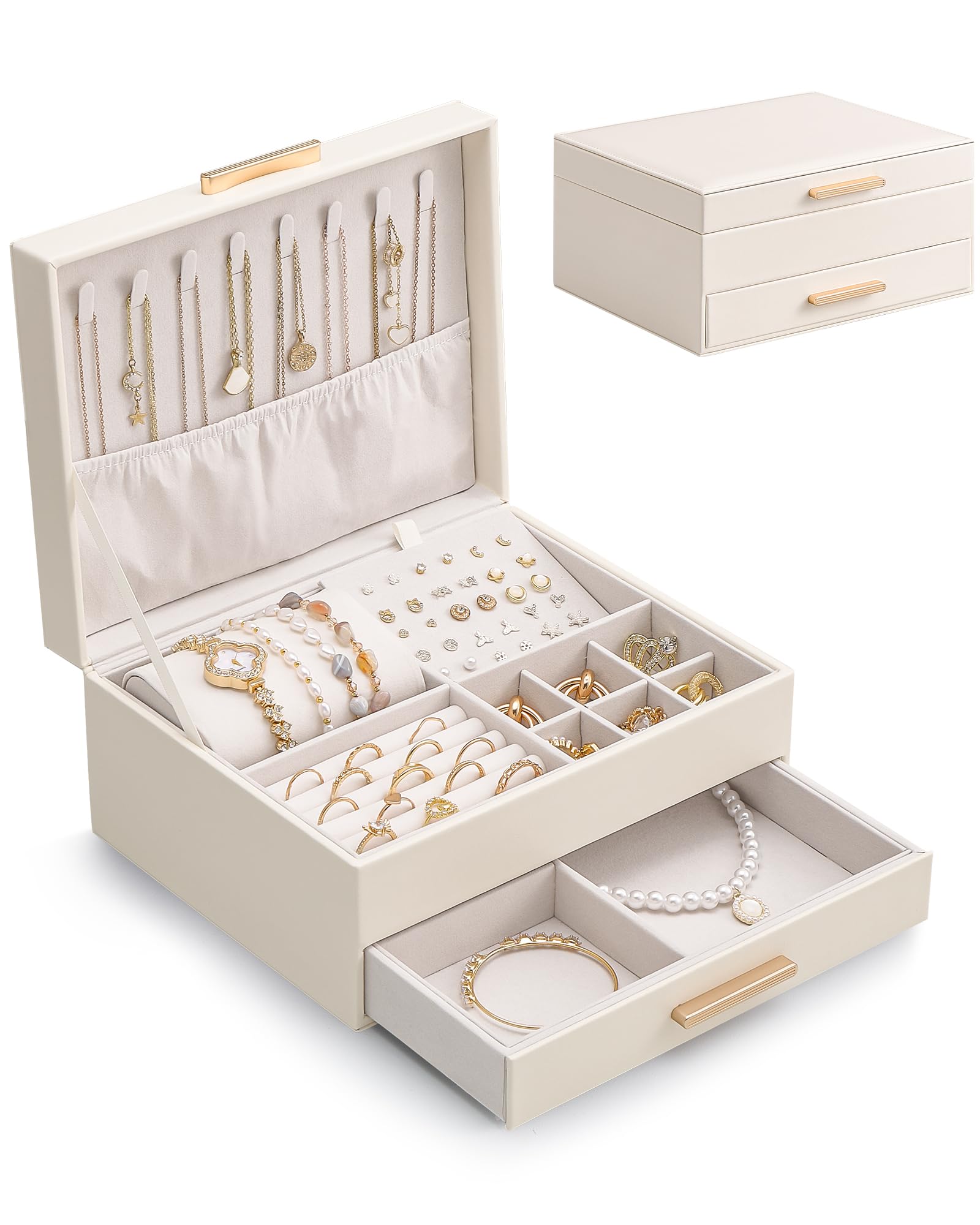Lolalet 2-Layer Jewelry Box Organizer for Women Girls Jewelry Storage Case Holder with Drawers for Necklaces Ring Earrings