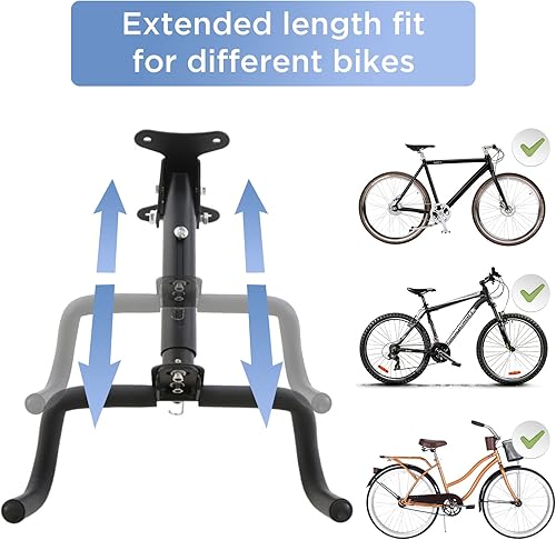 Miniatura 4 de Ganggend Percha de montaje en pared para bicicleta, paquete de 2 estantes de almacenamiento ajustables para bicicleta, gancho horizontal plegable